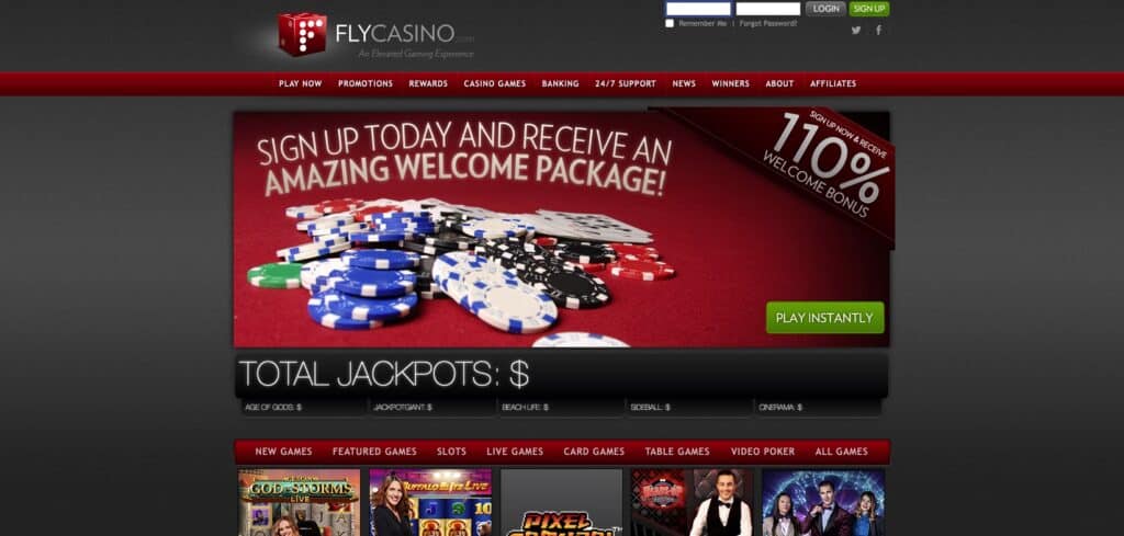 Fly Casino Homepage Screenshot