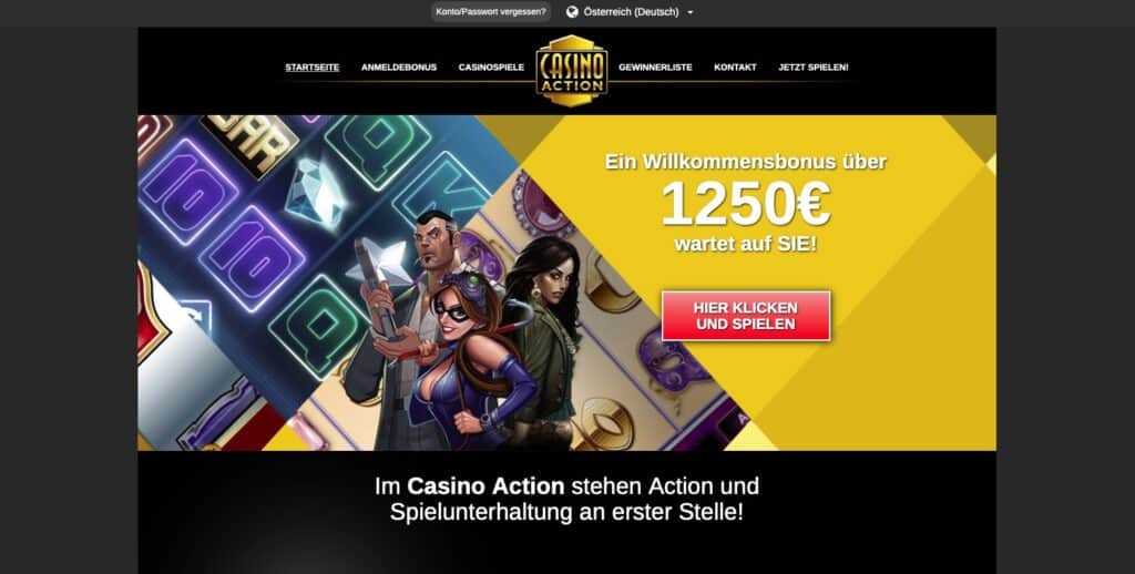 Casino Action Homepage Screenshot