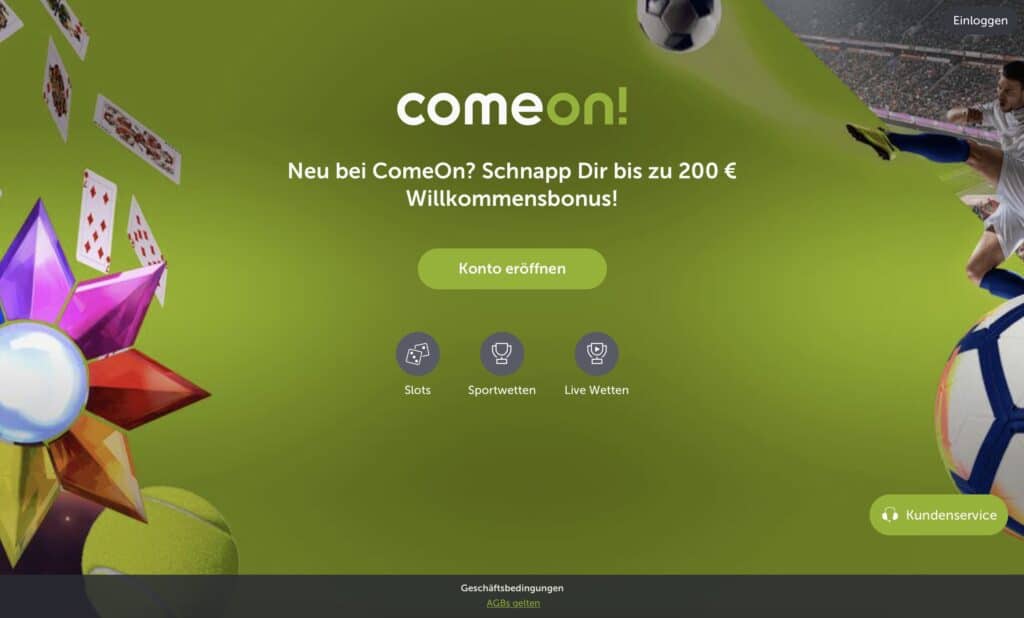 ComeOn! Homepage Screenshot