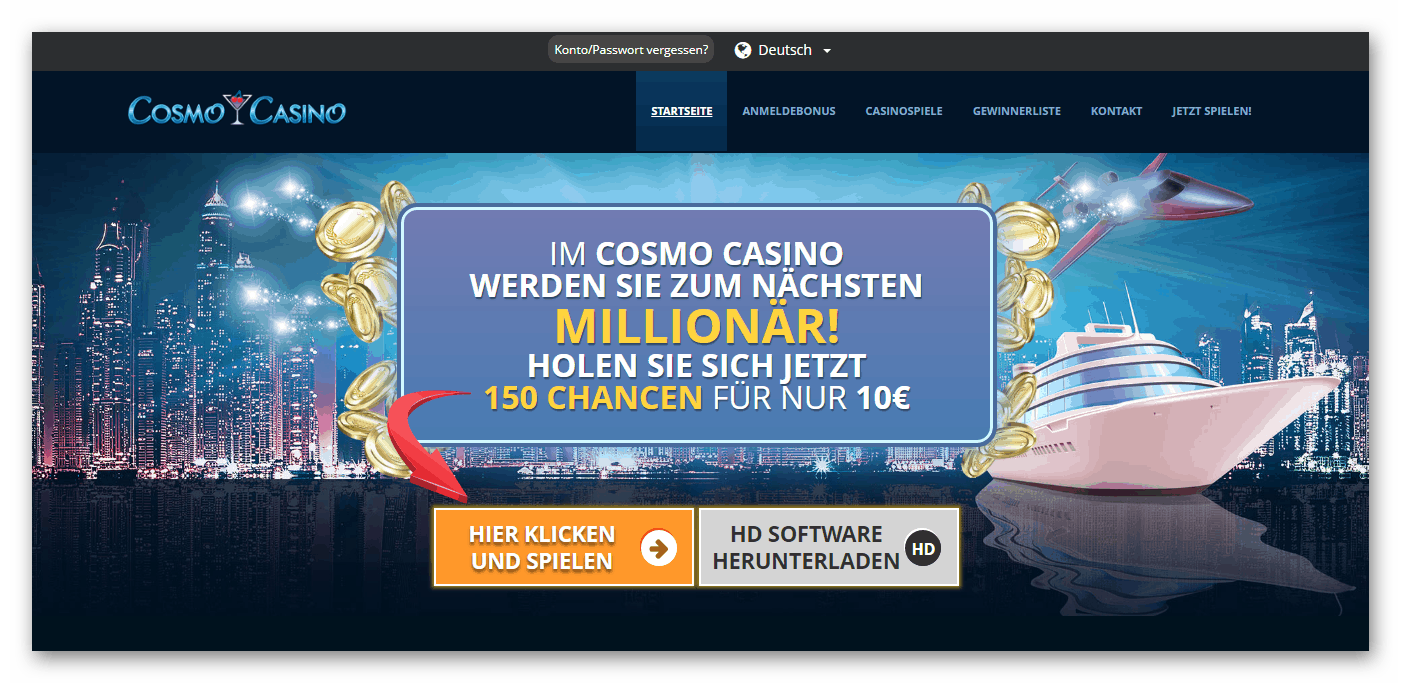 Cosmo Casino Homepage Screenshot