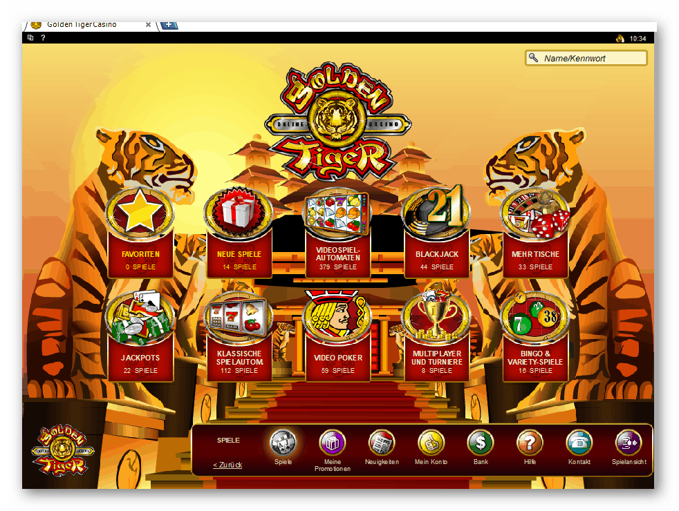 Golden Tiger Casino Game Lobby Screenshot