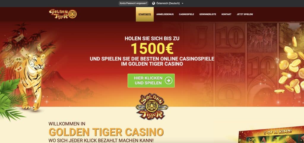 Golden Tiger Casino Homepage Screenshot