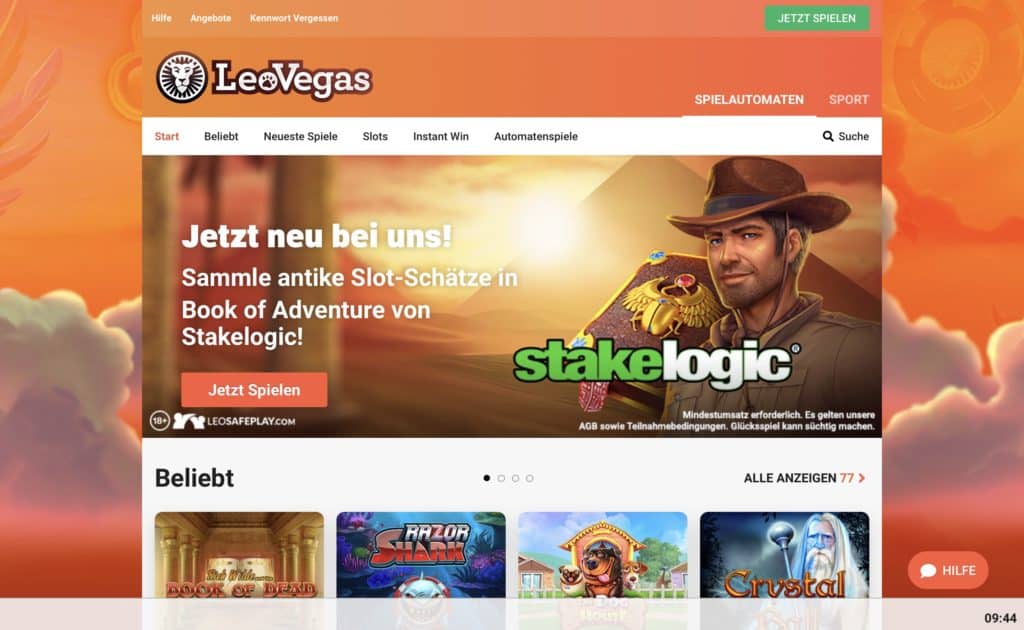 LeoVegas Homepage Screenshot