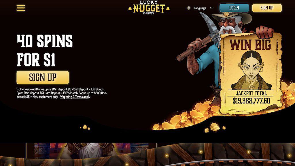 Lucky Nugget Casino Homepage Screenshot