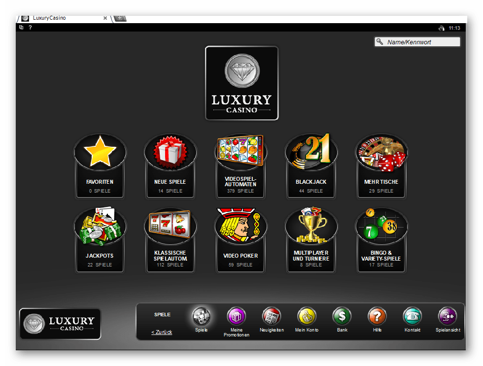 Luxury Casino Game Lobby Screenshot