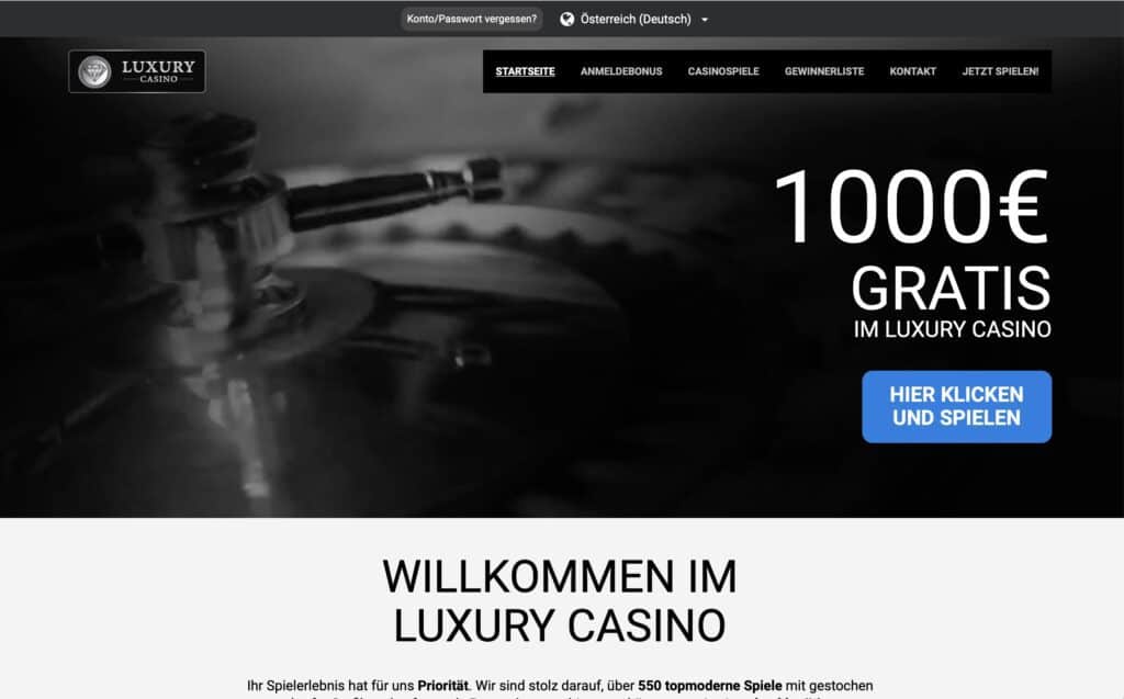 Luxury Casino Homepage Screenshot