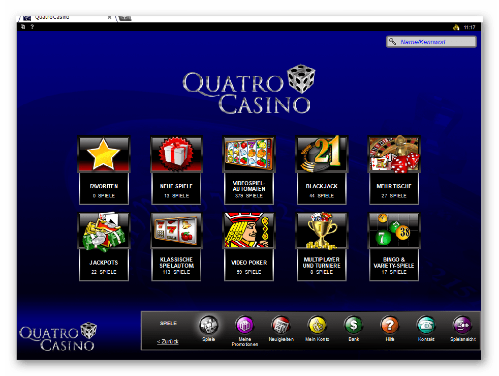 Quatro Casino Game Lobby Screenshot