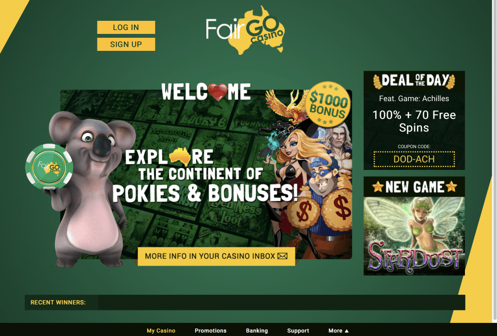 Fair Go Casino Homepage Screenshot