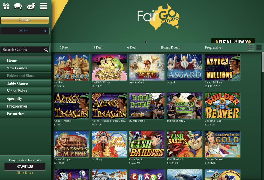 Fair Go Casino Game Lobby Screenshot