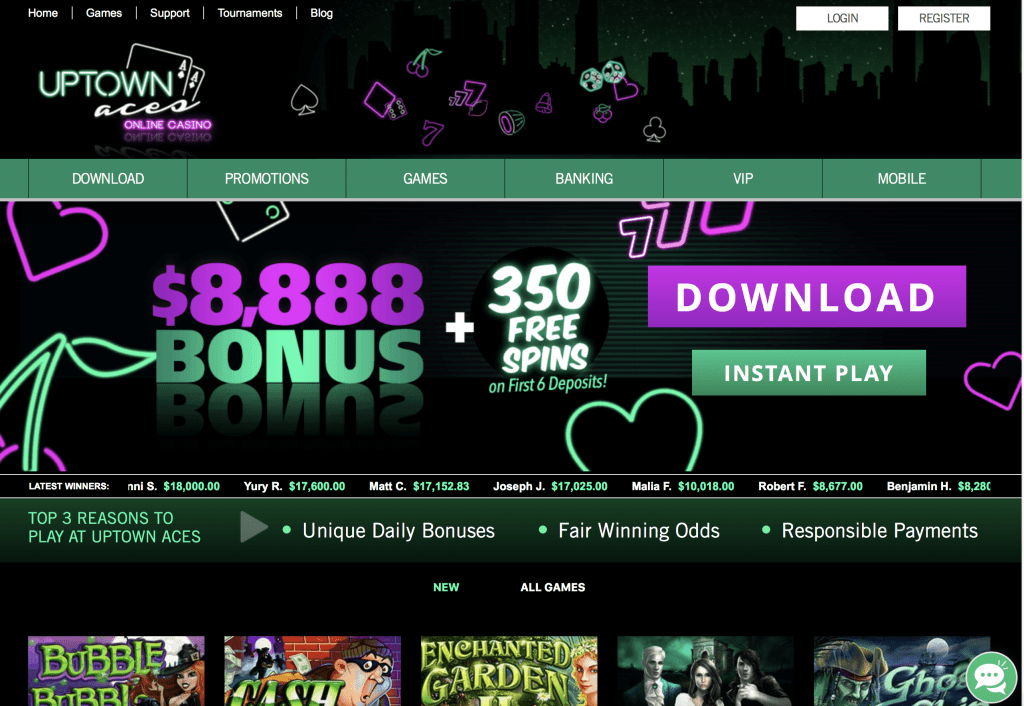 Uptown Aces Casino Homepage Screenshot