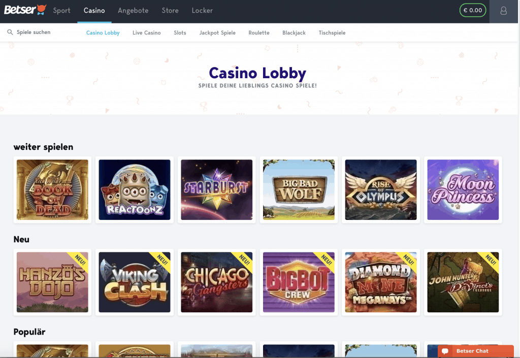 Betser Casino Game Lobby Screenshot