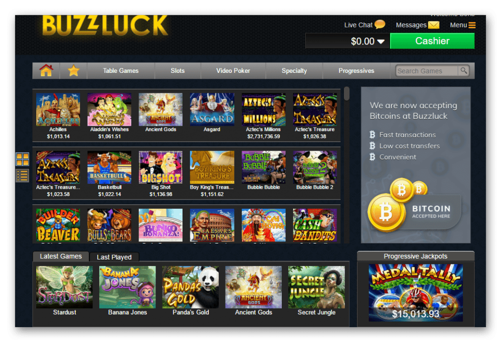 Buzzluck Casino Game Lobby Screenshot
