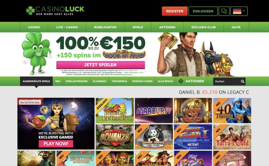 Casino Luck Homepage Screenshot