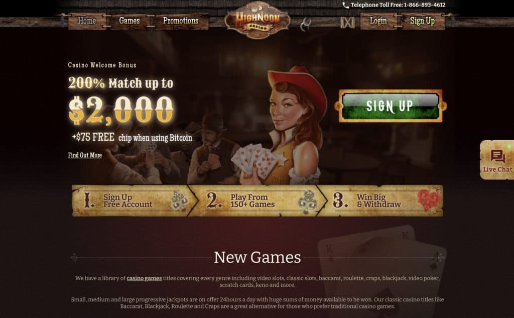 High Noon Casino Homepage Screenshot