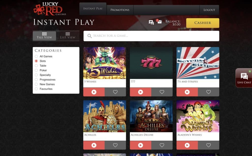 Lucky Red Casino Game Lobby Screenshot