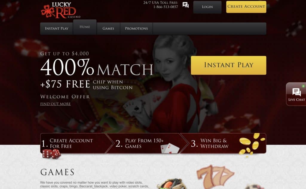 Lucky Red Casino Homepage Screenshot
