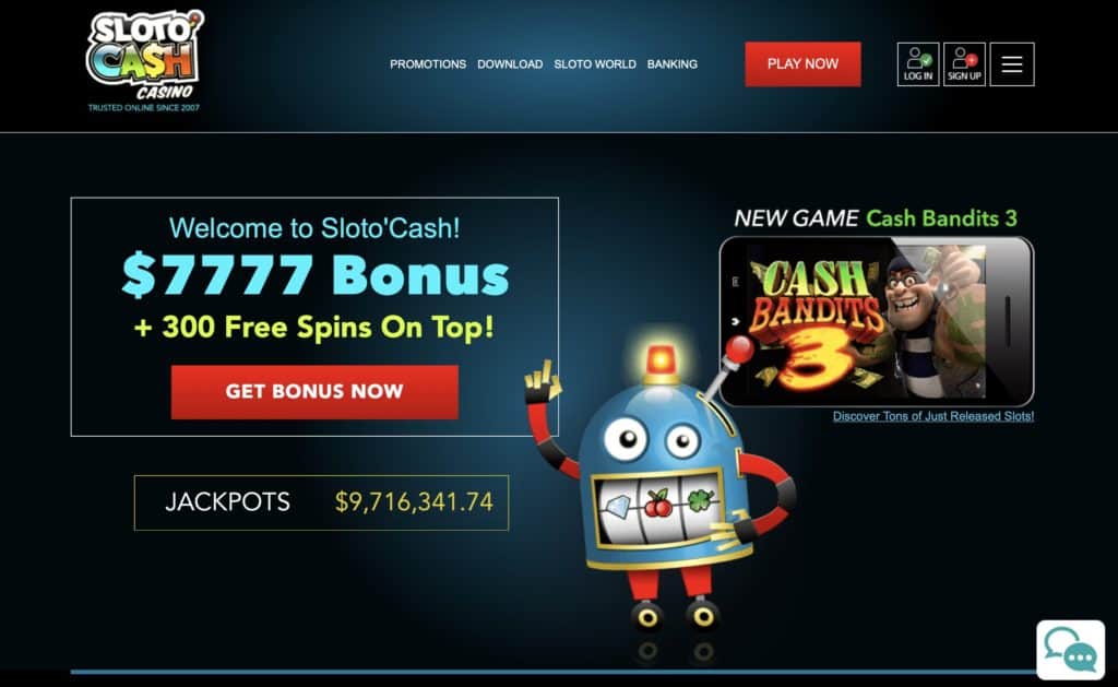 Sloto Cash Casino Homepage Screenshot