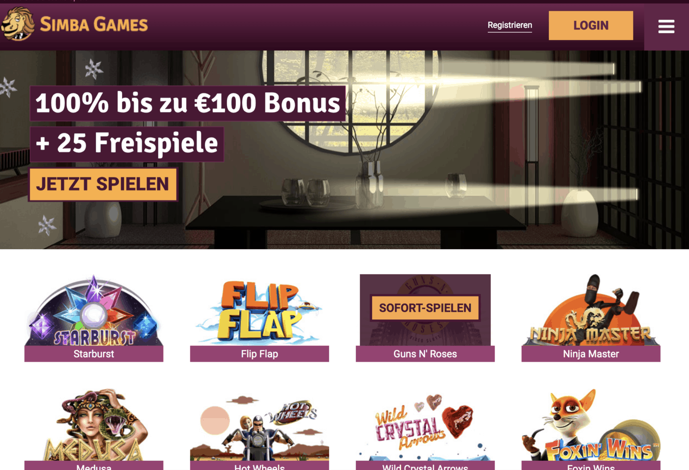 Simba Games Homepage Screenshot