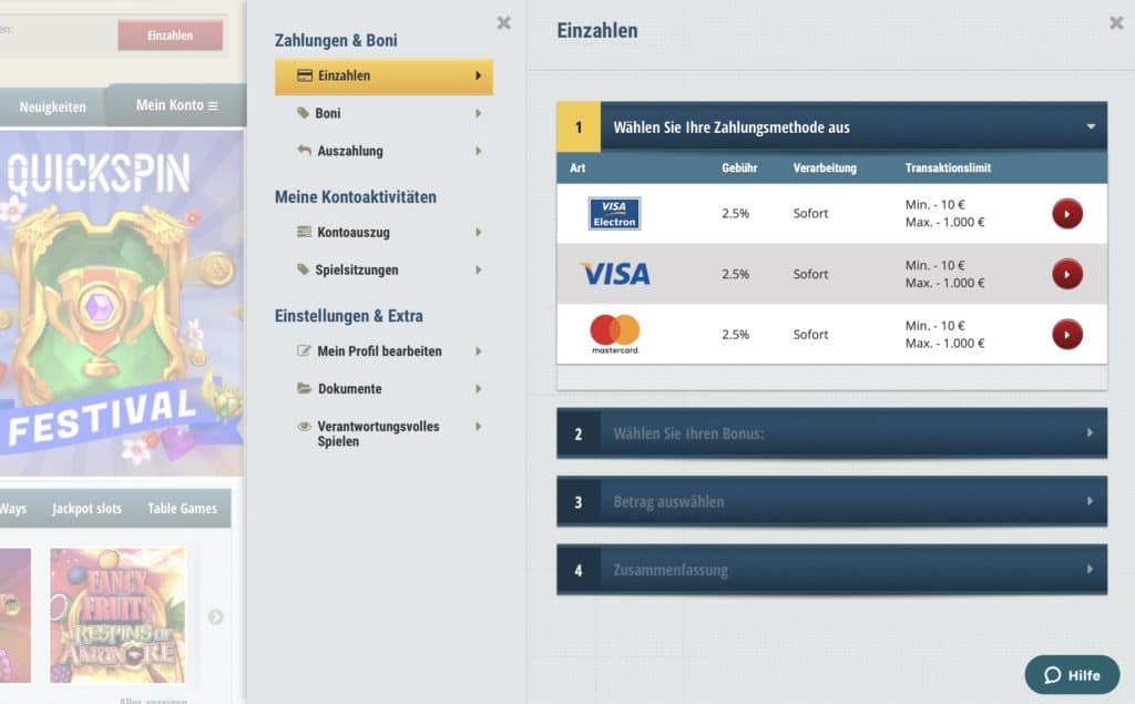 Euroslots Casino Kassierer Screenshot