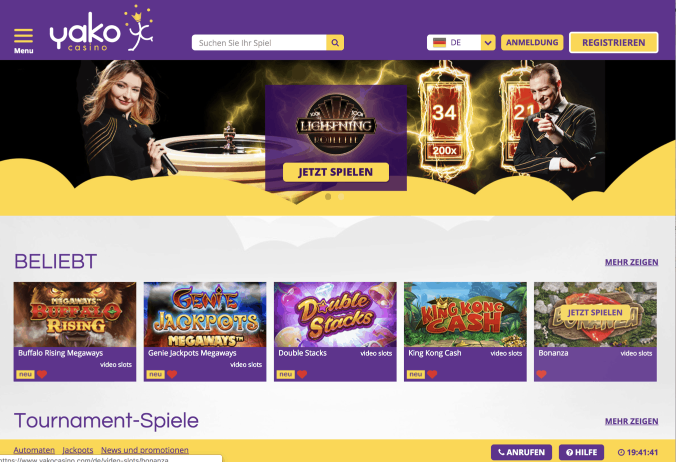 Yako Casino Homepage Screenshot
