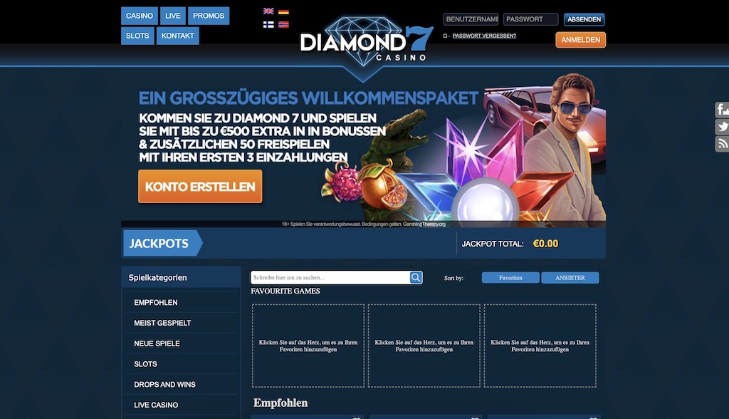 Diamond 7 Casino Homepage Screenshot