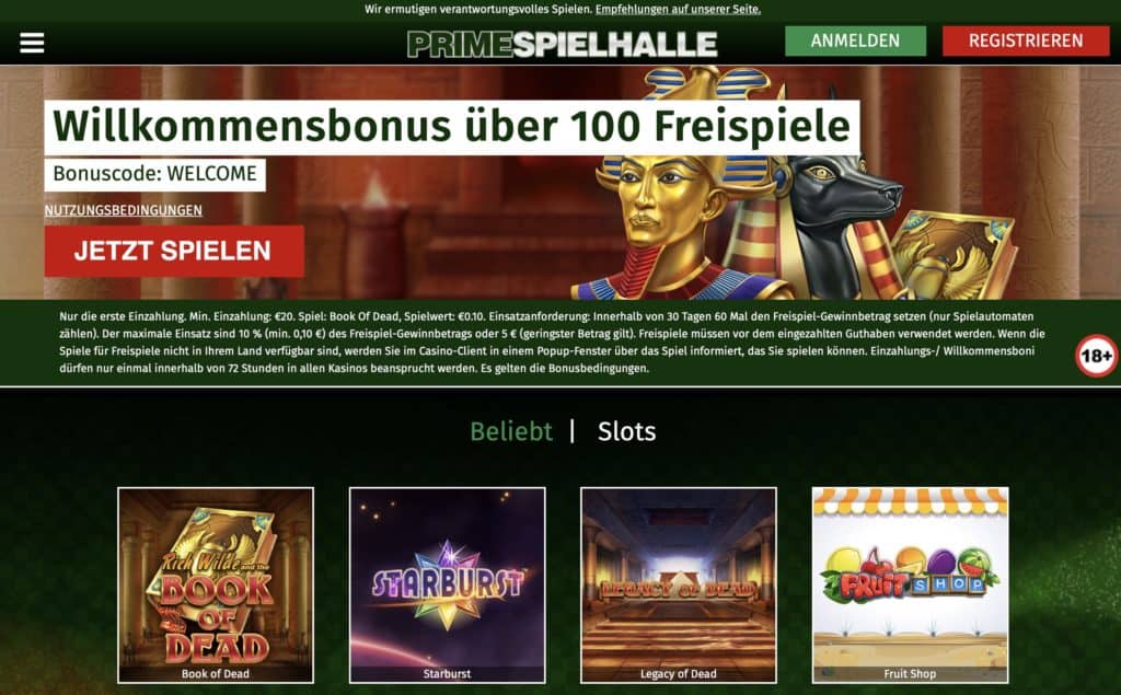 Prime Spielhalle Homepage Screenshot