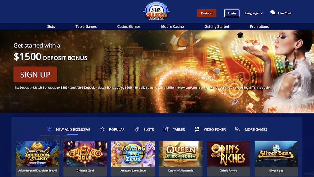 All Slots Casino Homepage Screenshot