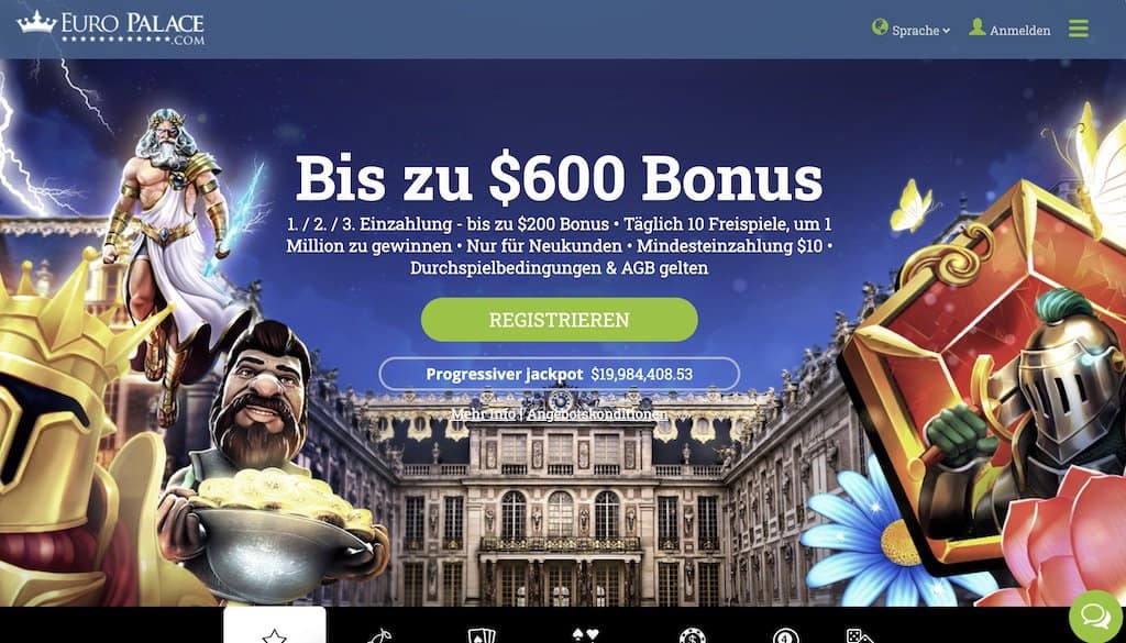 Euro Palace Casino Homepage Screenshot