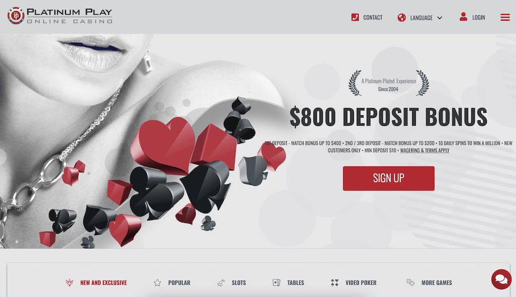 Platinum Play Casino Homepage Screenshot
