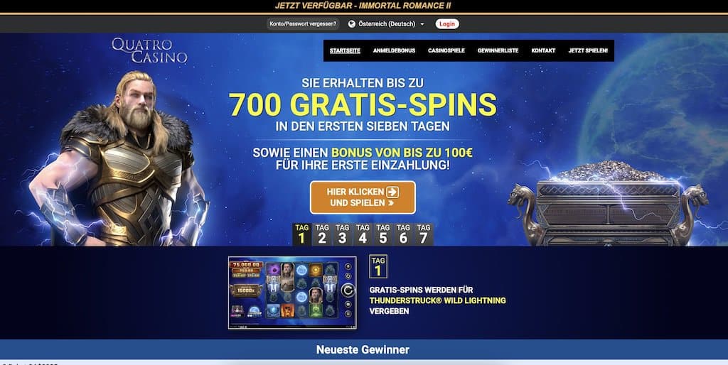 Quatro Casino Homepage Screenshot