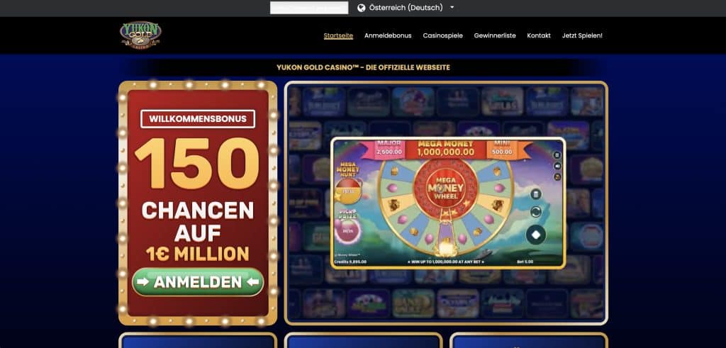 Yukon Gold Casino Homepage Screenshot