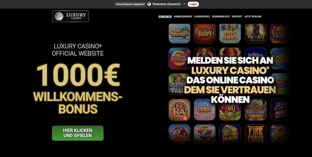Luxury Casino Homepage Screenshot