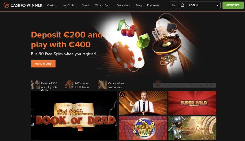 Casino Winner Homepage Screenshot
