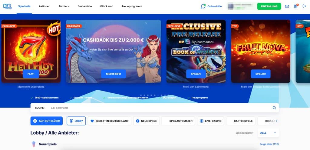 ICE Casino Game Lobby Screenshot