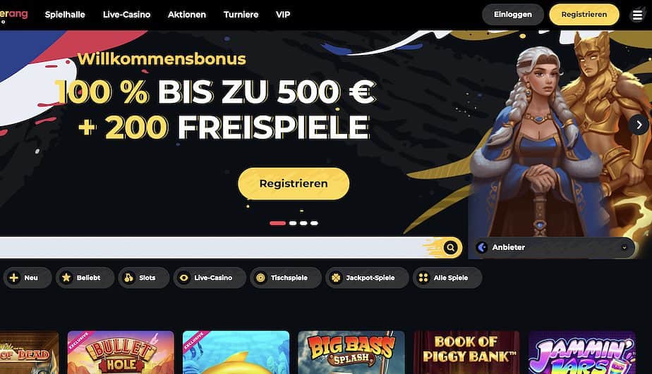 Boomerang Casino Homepage Screenshot