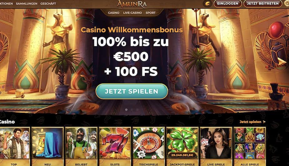 AmunRa Casino Homepage Screenshot