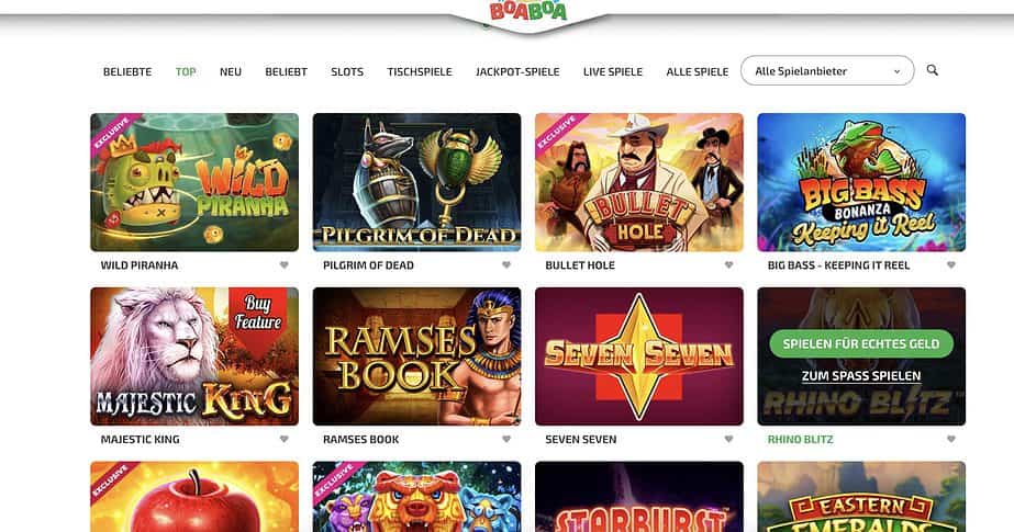 BoaBoa Casino Game Lobby Screenshot