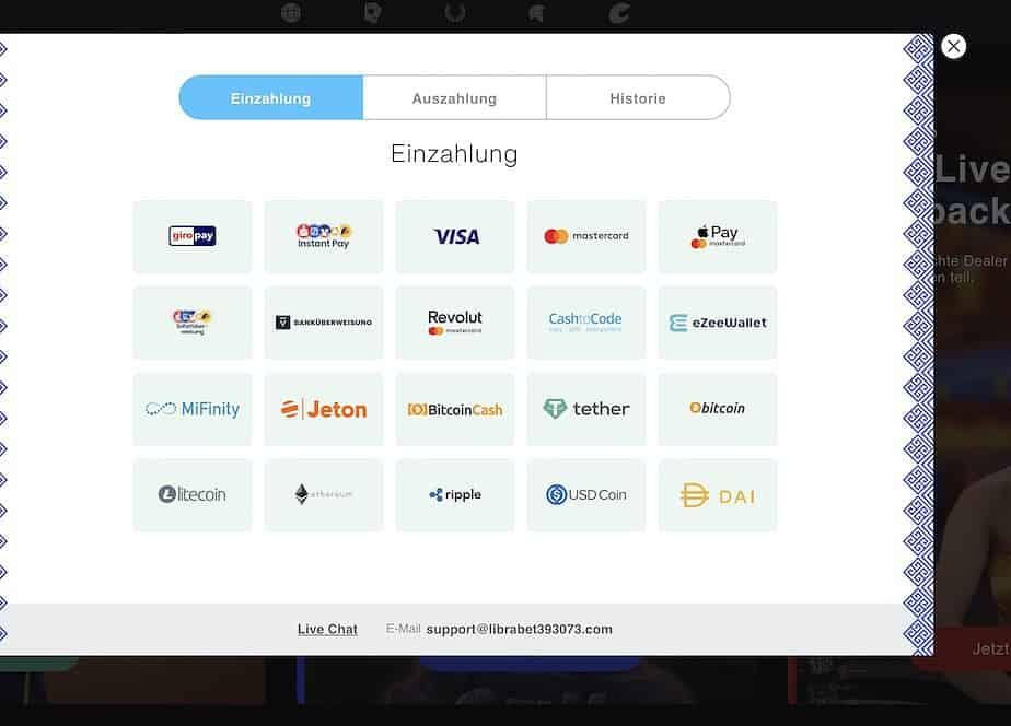 LibraBet Ein- und Auszahlungen Screenshot