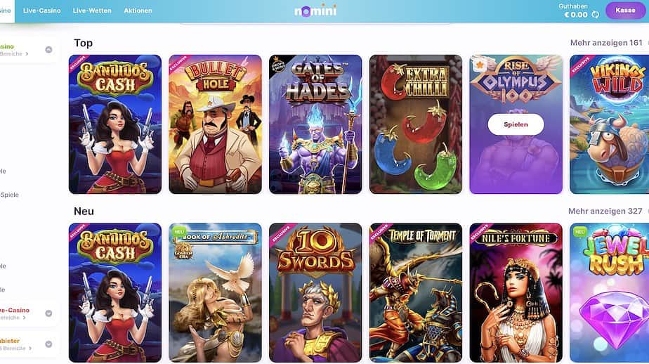 Nomini Casino Game Lobby Screenshot