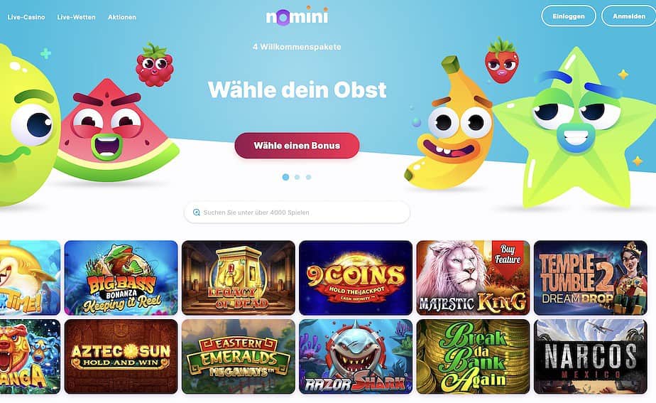 Nomini Casino Homepage Screenshot