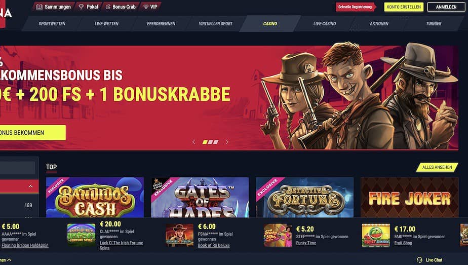 Rabona Casino Homepage Screenshot