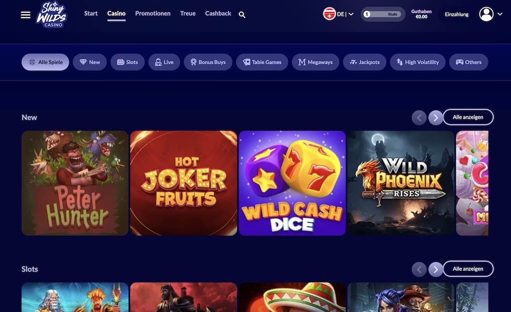 ShinyWilds Casino Game Lobby Screenshot