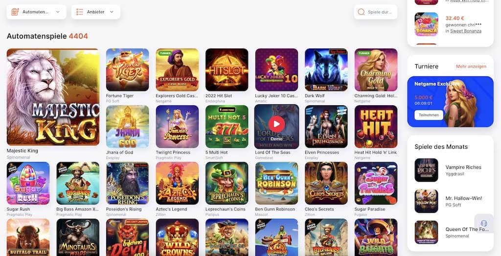 Vulkan Bet Casino Game Lobby Screenshot